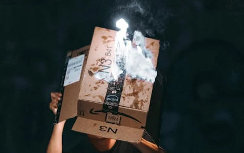 burning amazon box