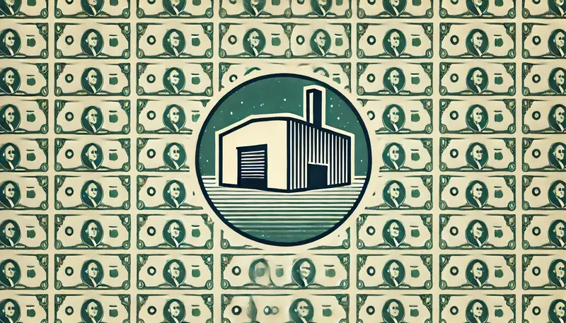 image of a warehouse with money in the background